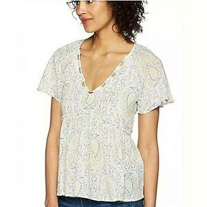 Lucky Brand Womens Top Size XS Top Babydoll V-Neck Flutter Sleeve Tunic Blouse